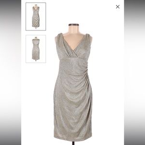 Silvery-Gold Lame Sleeveless Ralph Lauren Midi Dress